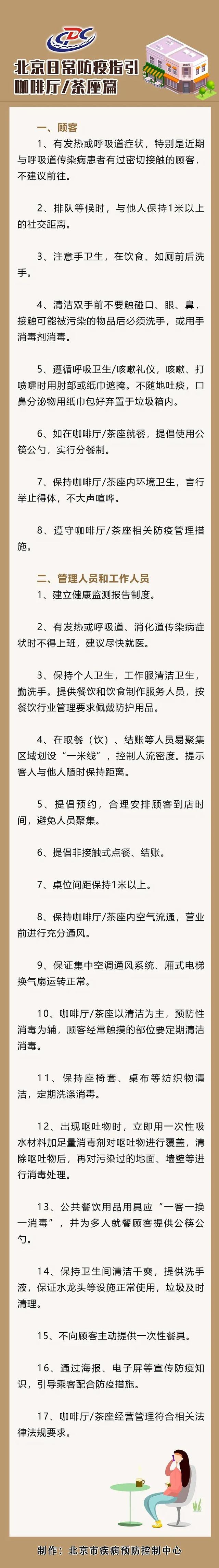 北京疾控發(fā)布咖啡廳、茶座防疫指引：排隊保持1米社交距離