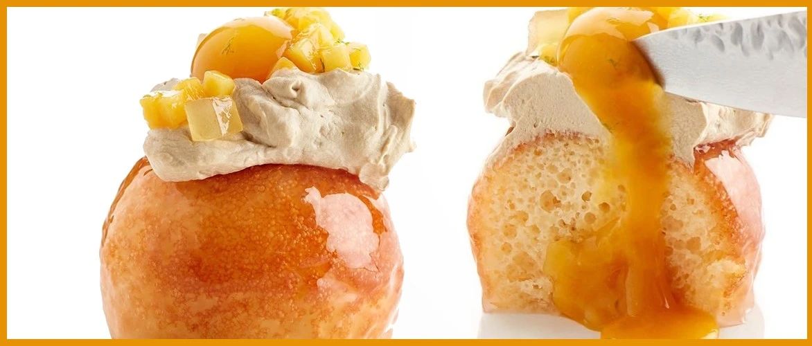 用朗姆酒泡過的“芒果巴巴Babá”面包，還用上了分子料理！